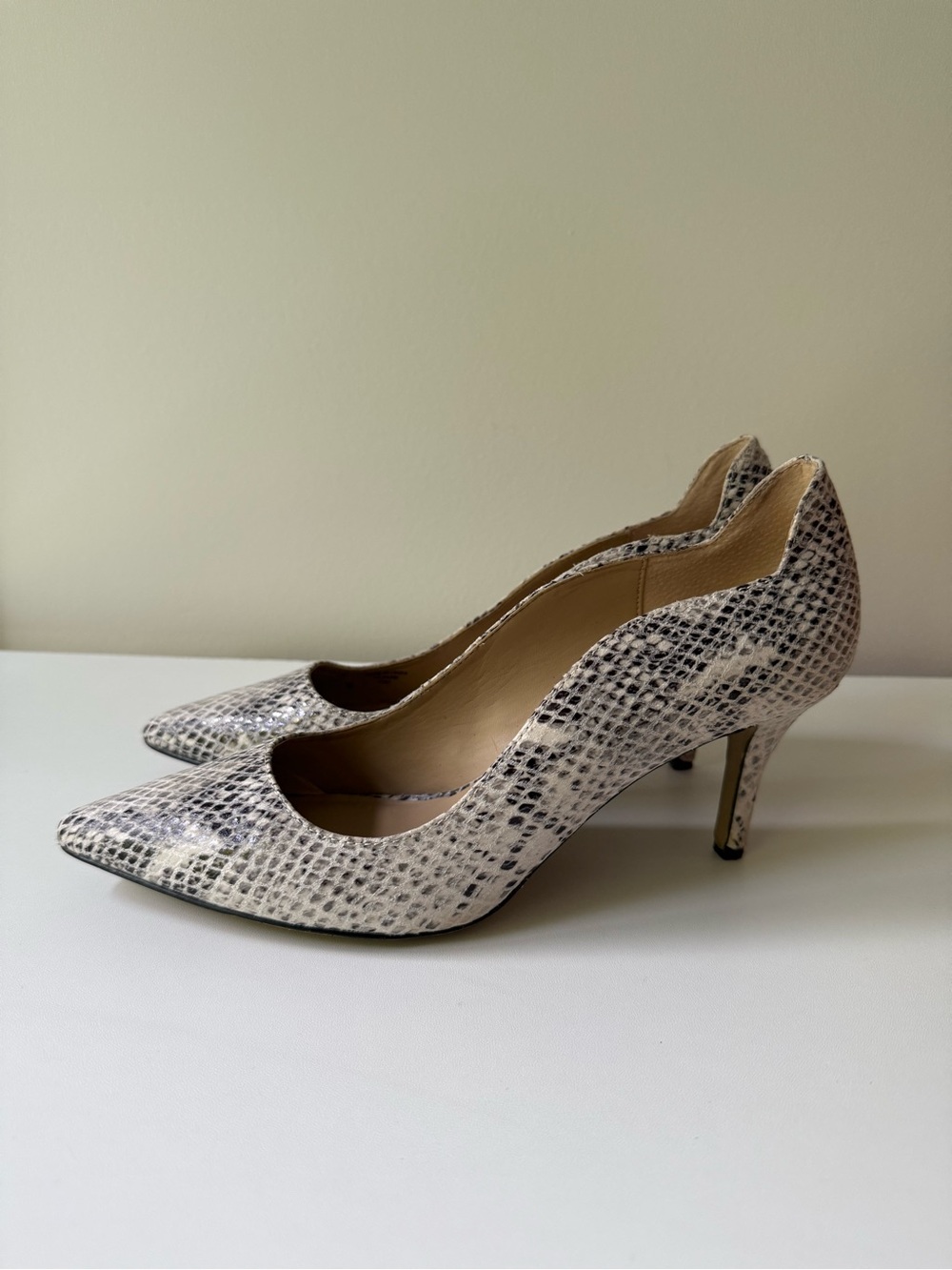 Women's Snakeskin Pointed-Toe Pumps in Beige